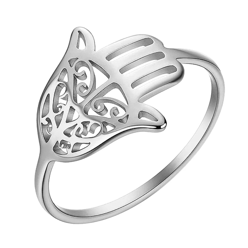 NEW Women's Adjustable‎ 18k White Gold PVD Hamsa Hand Adjustable Ring